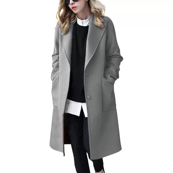 chouyatou Womens Winter Casual Single Breasted Long Wool Coat Formal Office Wool OvercoatGrey