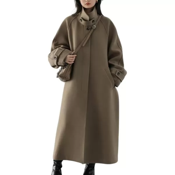 chouyatou Womens Winter Hidden Single Breasted Wool Coat Raglan Sleeve Business Long Wool OvercoatDark Khaki