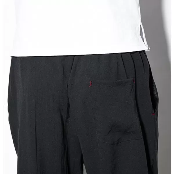 chouyatou Mens Casual Stretched Waist Relaxed Fit Lightweight Tapered Legs Linen Jogger Capri PantBlack