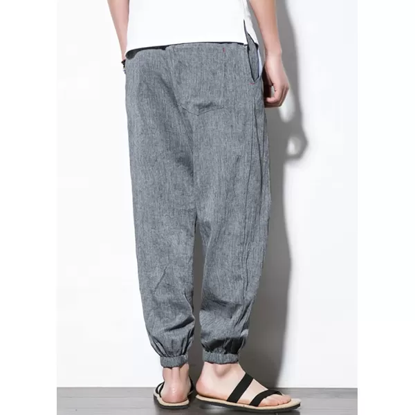 chouyatou Mens Casual Stretched Waist Relaxed Fit Lightweight Tapered Legs Linen Jogger Capri PantDark Grey