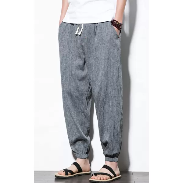 chouyatou Mens Casual Stretched Waist Relaxed Fit Lightweight Tapered Legs Linen Jogger Capri PantDark Grey