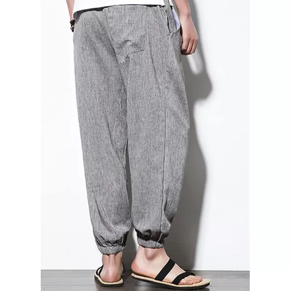 chouyatou Mens Casual Stretched Waist Relaxed Fit Lightweight Tapered Legs Linen Jogger Capri PantGrey
