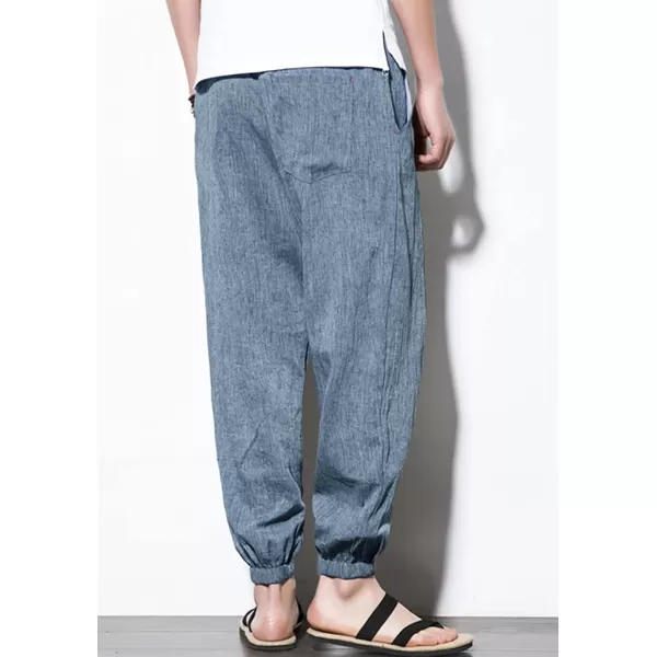 chouyatou Mens Casual Stretched Waist Relaxed Fit Lightweight Tapered Legs Linen Jogger Capri PantGreyblue