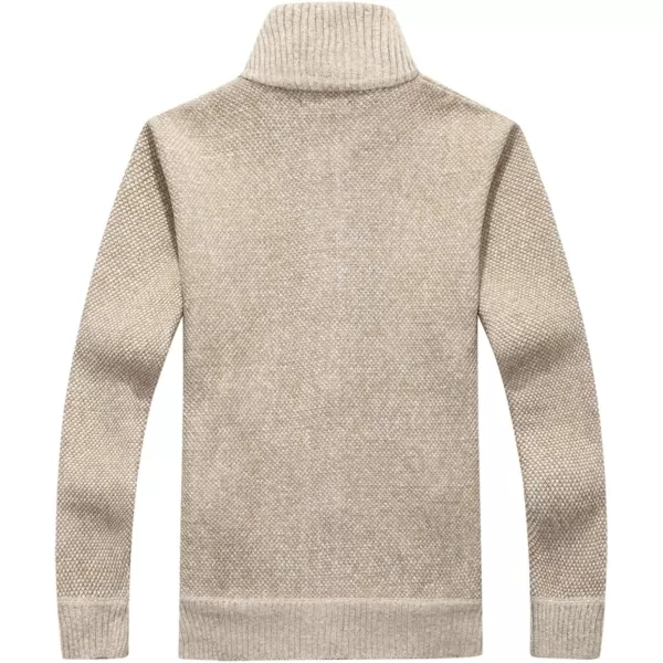 chouyatou Mens Classic Band Collar Full Zip ColorBlock Stripe Cable Knitted Cardigan Sweater CoatBapricot