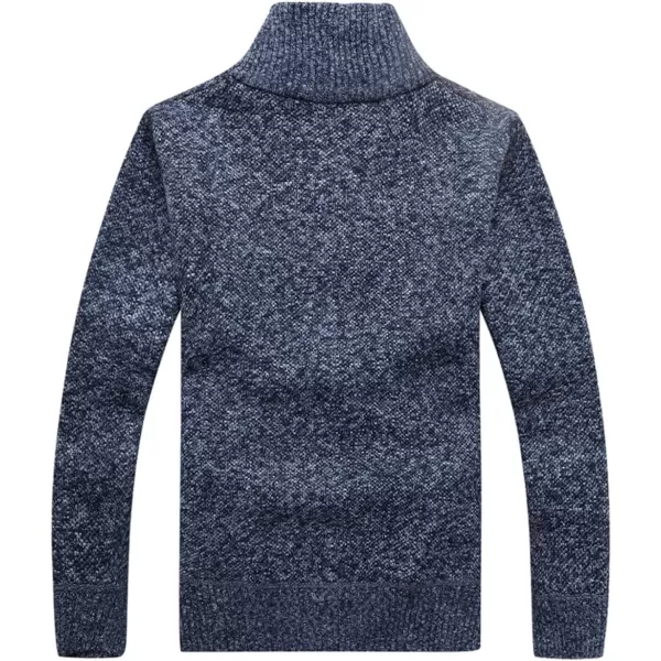 chouyatou Mens Classic Band Collar Full Zip ColorBlock Stripe Cable Knitted Cardigan Sweater CoatBblue