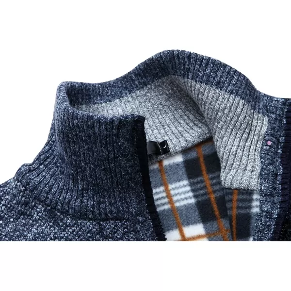 chouyatou Mens Classic Band Collar Full Zip ColorBlock Stripe Cable Knitted Cardigan Sweater CoatBblue