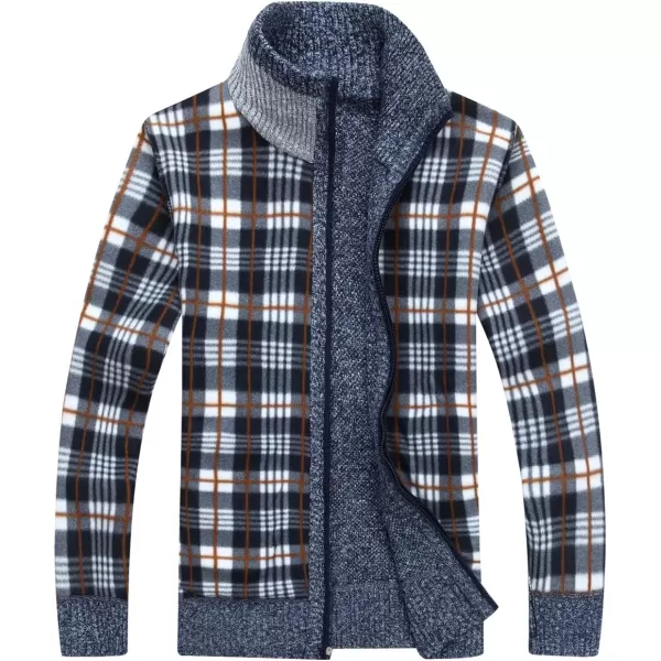 chouyatou Mens Classic Band Collar Full Zip ColorBlock Stripe Cable Knitted Cardigan Sweater CoatBblue