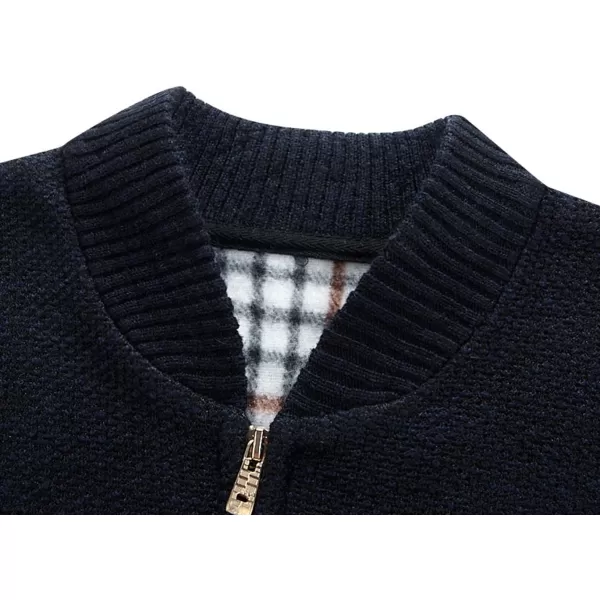 chouyatou Mens Classic Band Collar Full Zip ColorBlock Stripe Cable Knitted Cardigan Sweater CoatDark Red