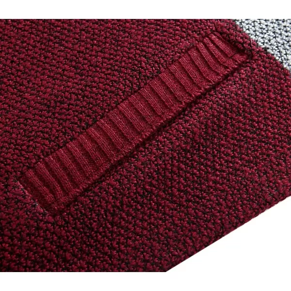 chouyatou Mens Classic Band Collar Full Zip ColorBlock Stripe Cable Knitted Cardigan Sweater CoatDark Red
