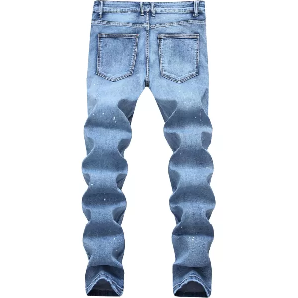 chouyatou Mens Classic Fit Distressed Jeans DecoZip Performance Rugged Wear Ripped Denim Work PantBlue