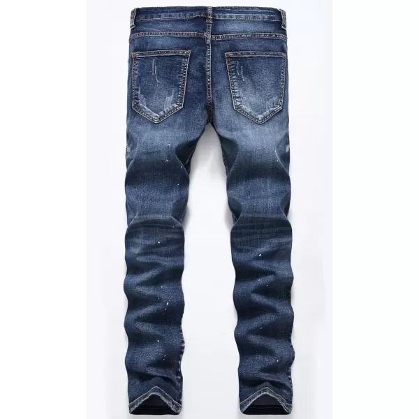 chouyatou Mens Classic Fit Distressed Jeans DecoZip Performance Rugged Wear Ripped Denim Work PantDark Blue