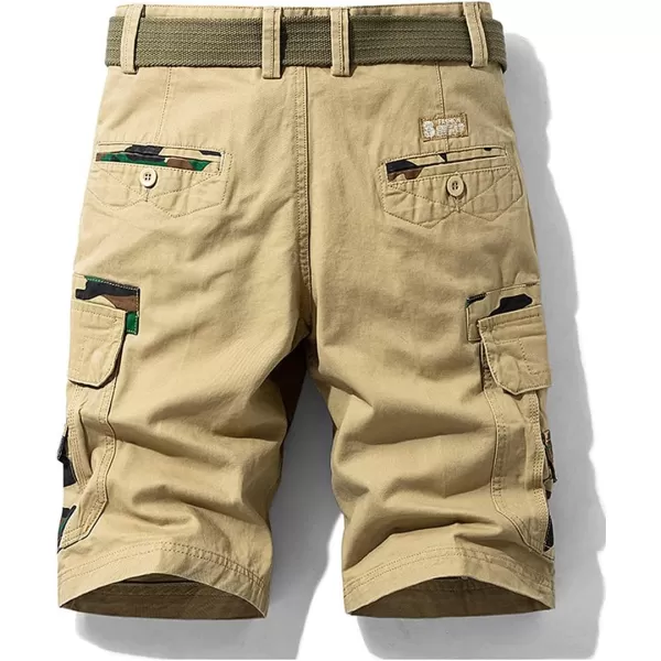 chouyatou Mens Summer Military Flat Front Camo Print Spliced Twill Cargo ShortsKhaki