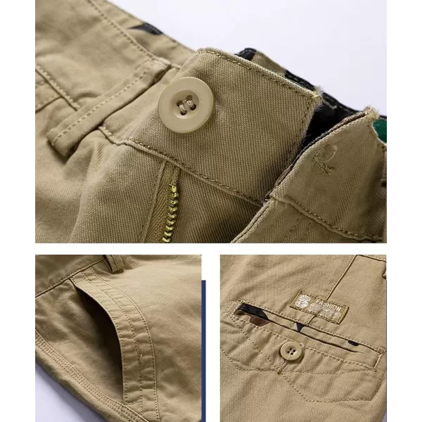 chouyatou Mens Summer Military Flat Front Camo Print Spliced Twill Cargo ShortsKhaki