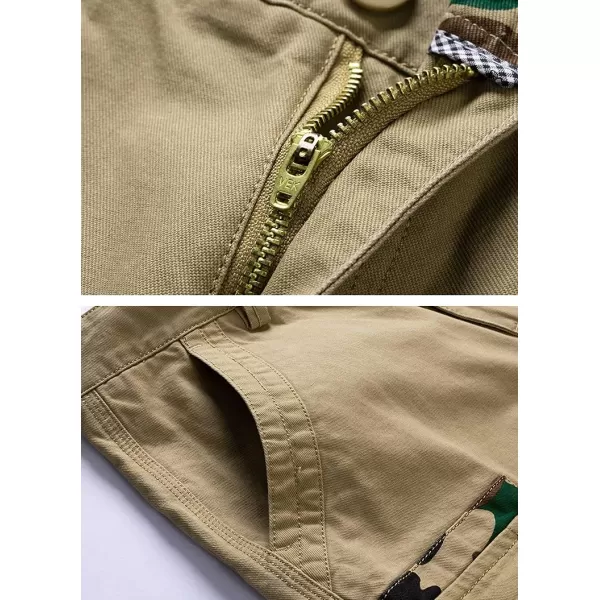 chouyatou Mens Summer Military Flat Front Camo Print Spliced Twill Cargo ShortsKhaki