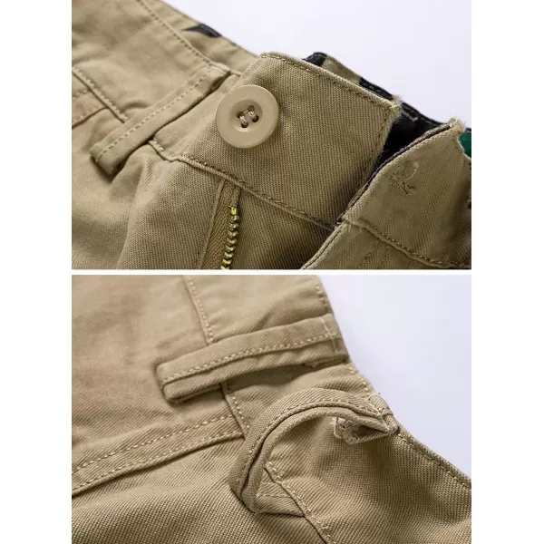 chouyatou Mens Summer Military Flat Front Camo Print Spliced Twill Cargo ShortsKhaki