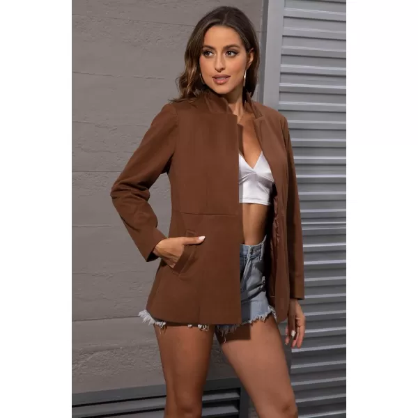 chouyatou Women Fall Business Casaul Open Front Office Blazer Jacket Notch Lapel Dressy Suit Work OutfitsBrown