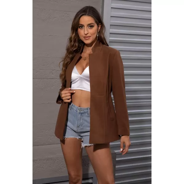 chouyatou Women Fall Business Casaul Open Front Office Blazer Jacket Notch Lapel Dressy Suit Work OutfitsBrown