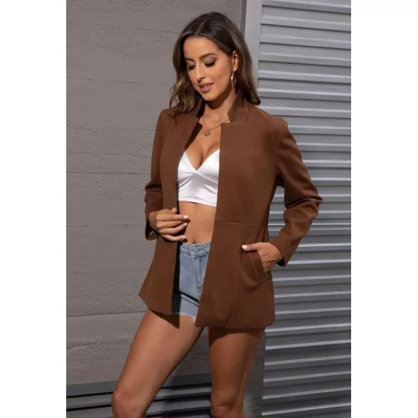 chouyatou Women Fall Business Casaul Open Front Office Blazer Jacket Notch Lapel Dressy Suit Work OutfitsBrown