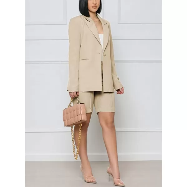 chouyatou Womens 2 Piece Outfits Candy Color One Button Blazer Jacket Shorts Office Work SetApricot