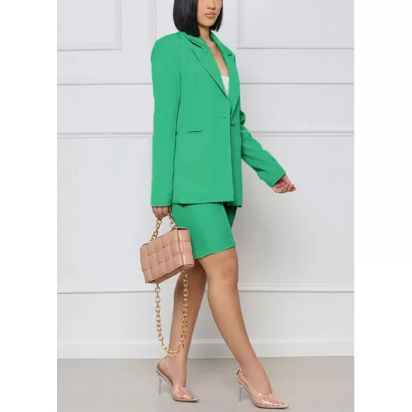 chouyatou Womens 2 Piece Outfits Candy Color One Button Blazer Jacket Shorts Office Work SetGrass Green