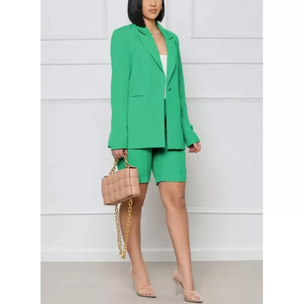 chouyatou Womens 2 Piece Outfits Candy Color One Button Blazer Jacket Shorts Office Work SetGrass Green