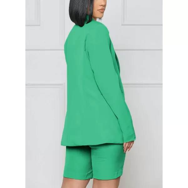 chouyatou Womens 2 Piece Outfits Candy Color One Button Blazer Jacket Shorts Office Work SetGrass Green