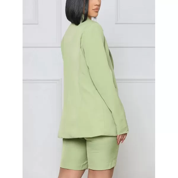 chouyatou Womens 2 Piece Outfits Candy Color One Button Blazer Jacket Shorts Office Work SetLight Green