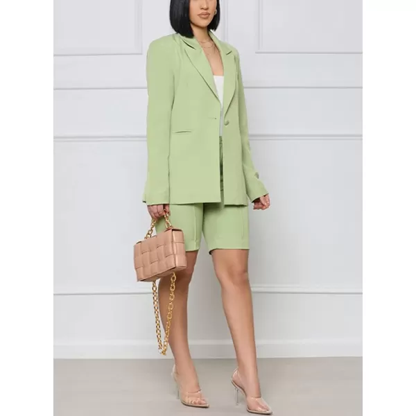 chouyatou Womens 2 Piece Outfits Candy Color One Button Blazer Jacket Shorts Office Work SetLight Green