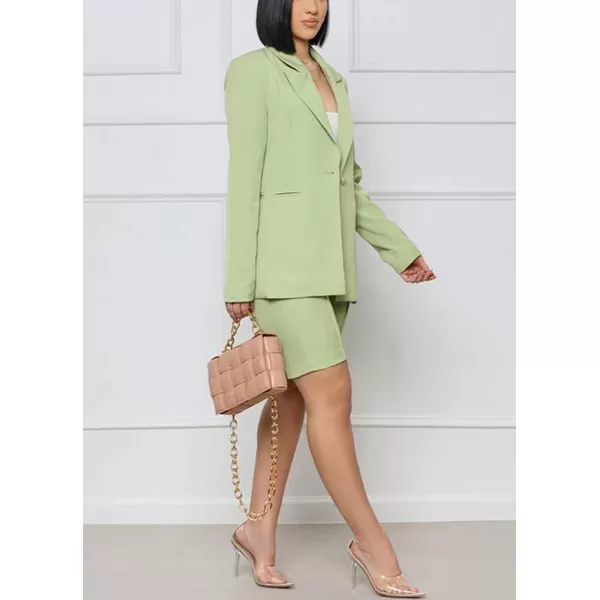 chouyatou Womens 2 Piece Outfits Candy Color One Button Blazer Jacket Shorts Office Work SetLight Green