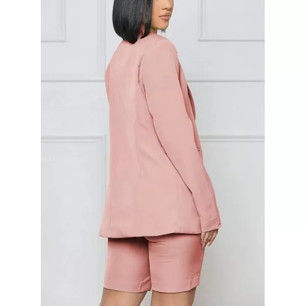 chouyatou Womens 2 Piece Outfits Candy Color One Button Blazer Jacket Shorts Office Work SetPink