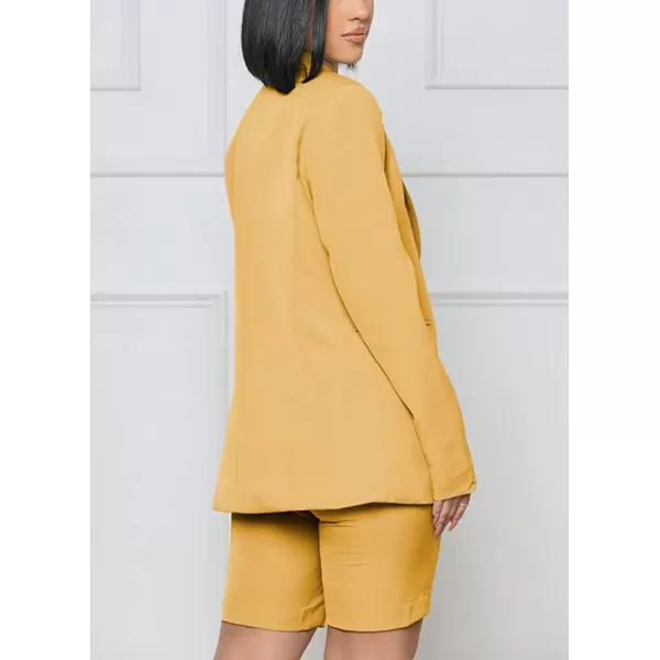 chouyatou Womens 2 Piece Outfits Candy Color One Button Blazer Jacket Shorts Office Work SetYellow