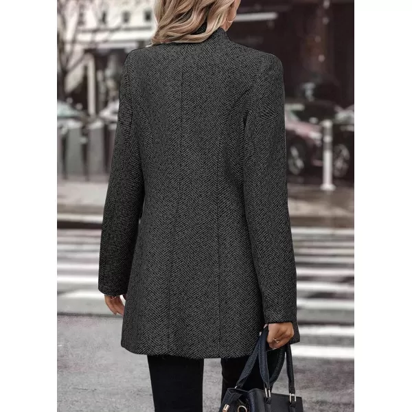 chouyatou Womens Business Casual Herringbone Wool Coat Button Up Notch Collar Dressy Blazer JacketDark Grey