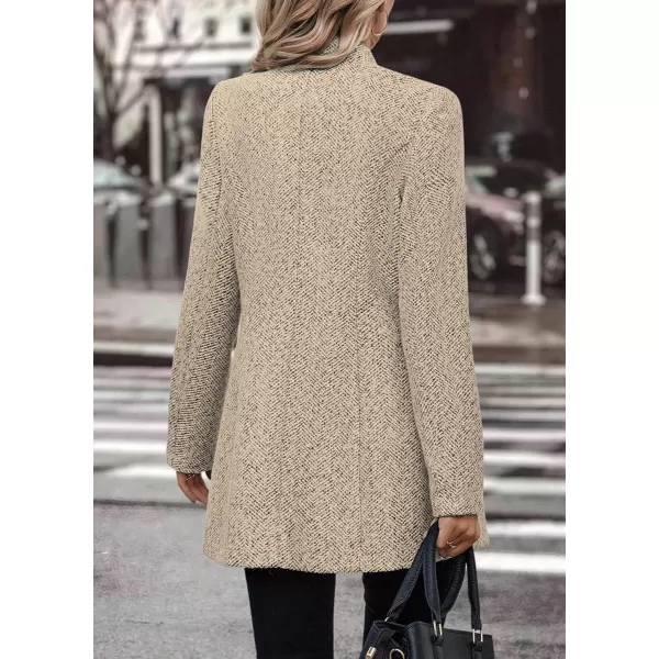 chouyatou Womens Business Casual Herringbone Wool Coat Button Up Notch Collar Dressy Blazer JacketKhaki