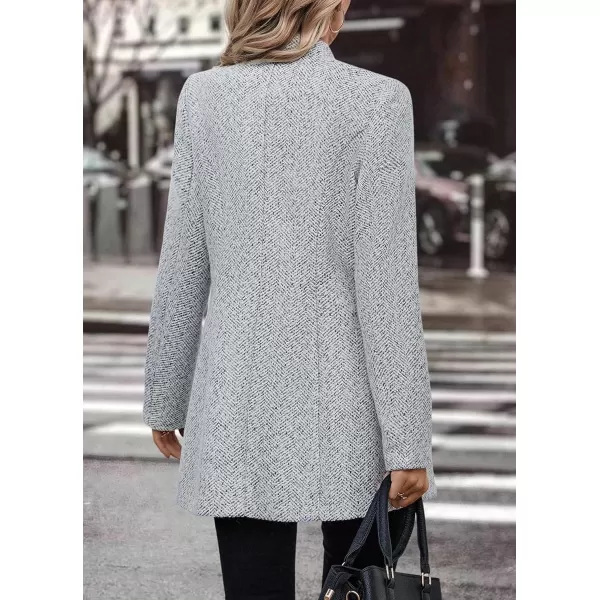 chouyatou Womens Business Casual Herringbone Wool Coat Button Up Notch Collar Dressy Blazer JacketLight Grey