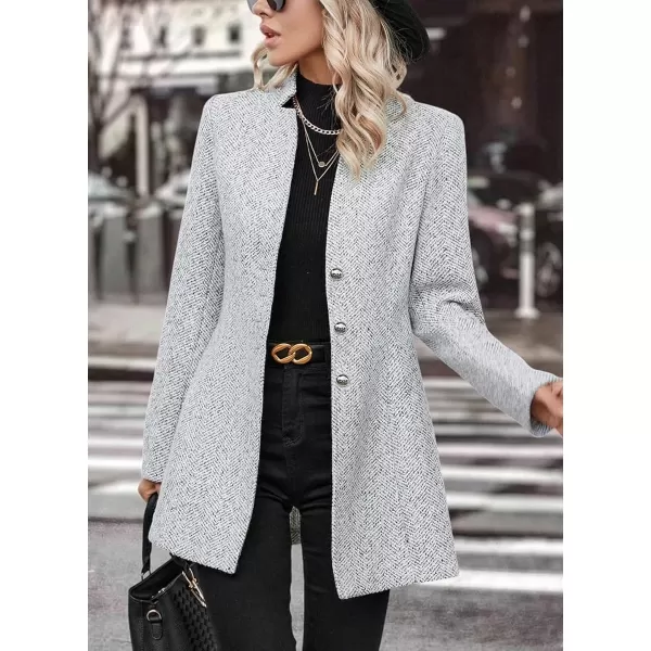 chouyatou Womens Business Casual Herringbone Wool Coat Button Up Notch Collar Dressy Blazer JacketLight Grey