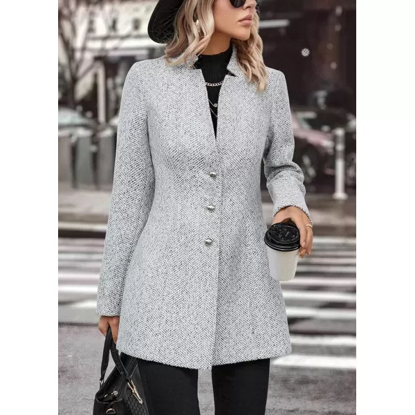 chouyatou Womens Business Casual Herringbone Wool Coat Button Up Notch Collar Dressy Blazer JacketLight Grey
