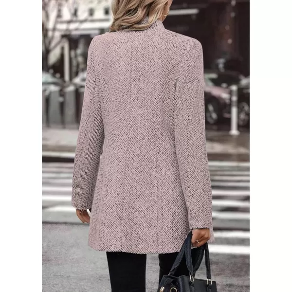 chouyatou Womens Business Casual Herringbone Wool Coat Button Up Notch Collar Dressy Blazer JacketPink