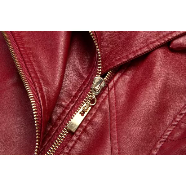 chouyatou Womens Candy Color Asymmetric Zip Slim Faux Leather Cropped Moto JacketDark Red