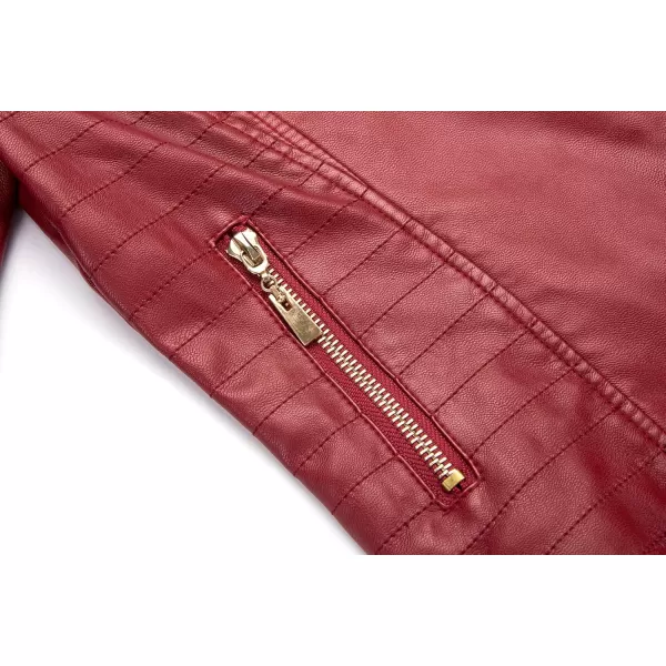chouyatou Womens Candy Color Asymmetric Zip Slim Faux Leather Cropped Moto JacketDark Red