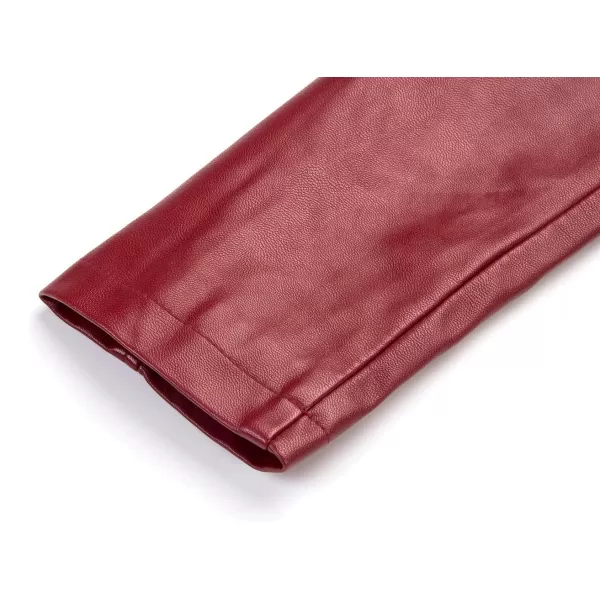 chouyatou Womens Candy Color Asymmetric Zip Slim Faux Leather Cropped Moto JacketDark Red