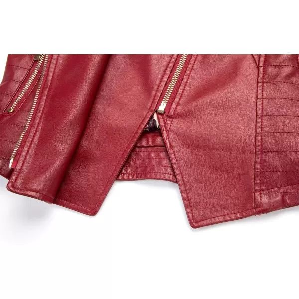 chouyatou Womens Candy Color Asymmetric Zip Slim Faux Leather Cropped Moto JacketDark Red