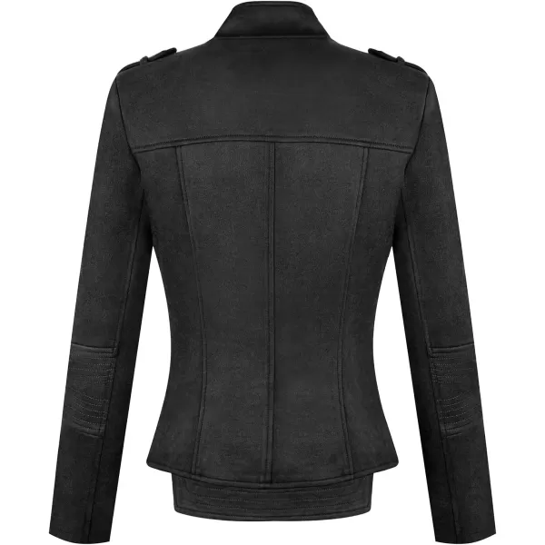 chouyatou Womens Candy Color Asymmetric Zip Slim Faux Leather Cropped Moto JacketSuede Black