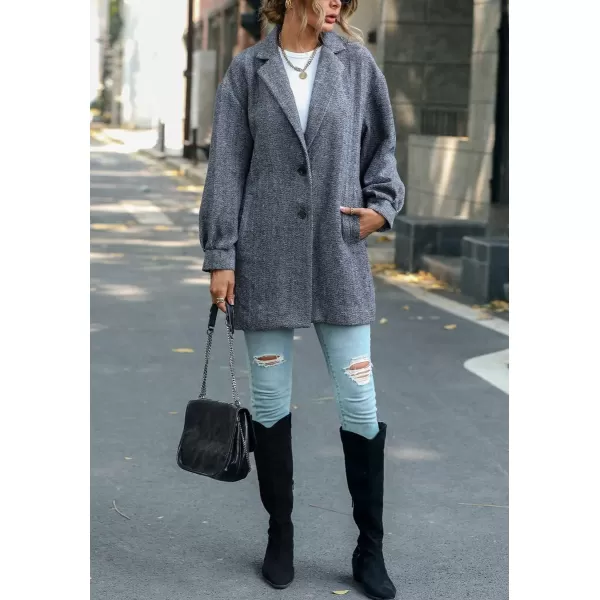chouyatou Womens Casual Business Single Breasted Notch Collar Office Blazer Jacket Woolen CoatGrey