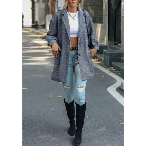 chouyatou Womens Casual Business Single Breasted Notch Collar Office Blazer Jacket Woolen CoatGrey