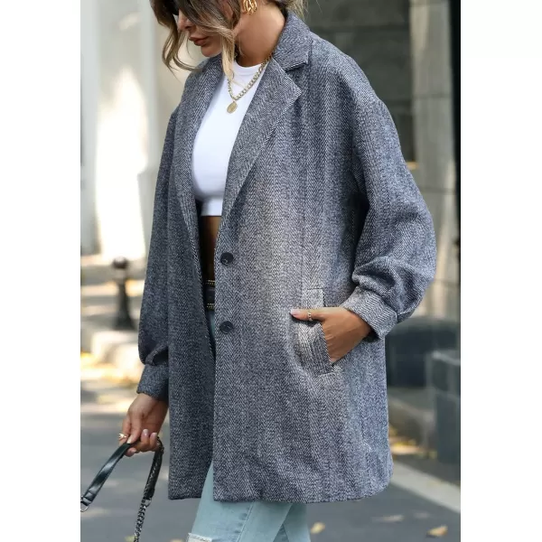 chouyatou Womens Casual Business Single Breasted Notch Collar Office Blazer Jacket Woolen CoatGrey