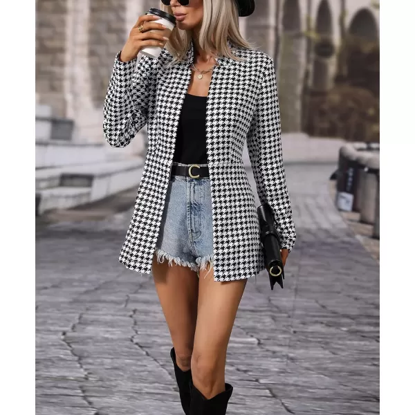 chouyatou Womens Casual Open Front Plaid Blazer Jacket Business Office Work Blazer SuitBlack