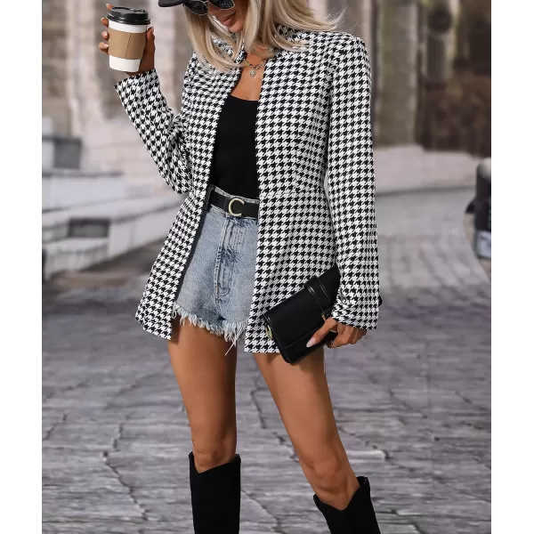 chouyatou Womens Casual Open Front Plaid Blazer Jacket Business Office Work Blazer SuitBlack