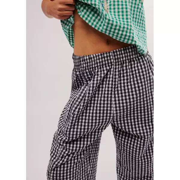 chouyatou Womens Casual Plaid Straight Leg Pant High Waisted Gingham Cropped Palazzo PantsBlack