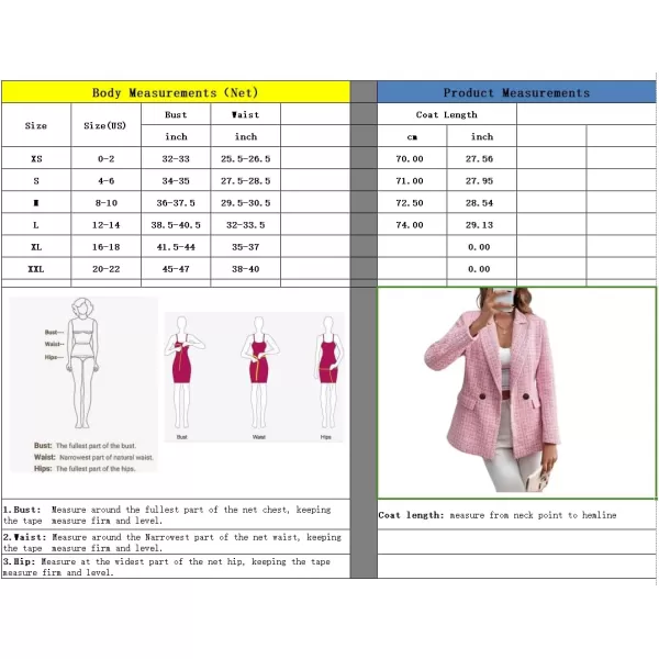 chouyatou Womens Double Breasted Tweed Blazer Jacket Business Casual Dressy Blazer Office Work SuitsPink