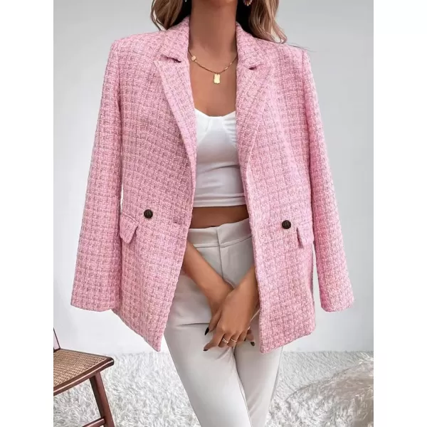 chouyatou Womens Double Breasted Tweed Blazer Jacket Business Casual Dressy Blazer Office Work SuitsPink